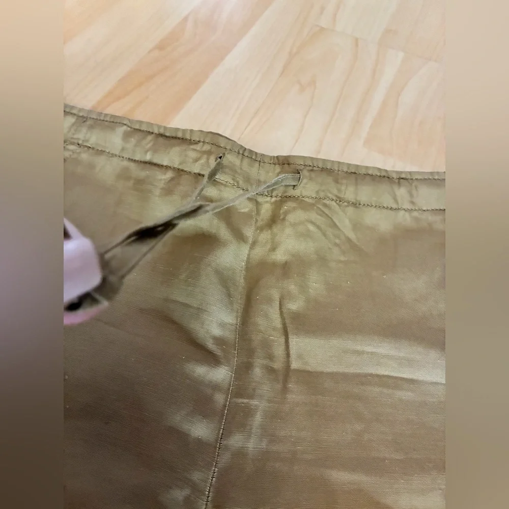 pure DKNY Silk Linen Blend Wide Leg Cropped Drawstring Pants - Khaki Tan Size L